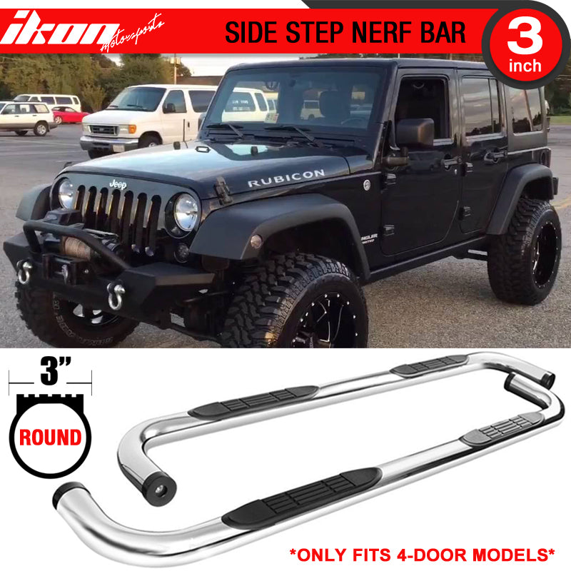 Side Step Bars Compatible With 2007-2018 Jeep Wrangler, Black