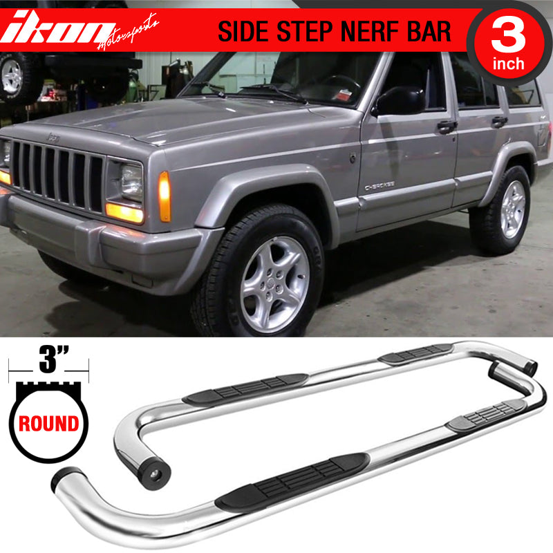 1984-2001 Jeep Cherokee 3" Steel Side Step Running Boards Black Silver