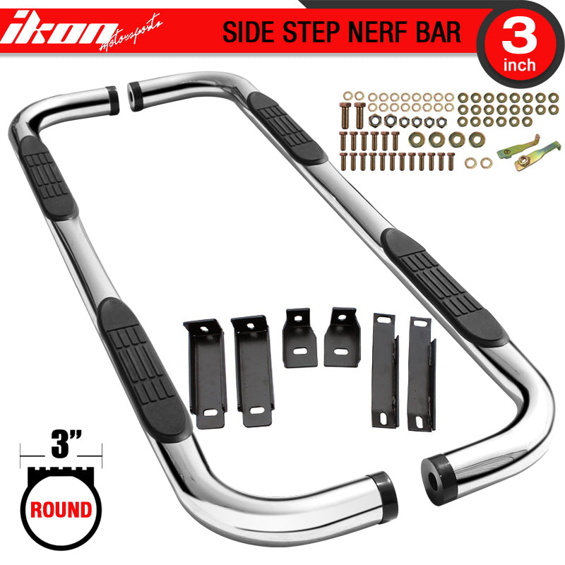 Side Step Bar Compatible With 1984-2001 Jeep Cherokee, Unpainted T304 Stainless Steel Side Boarding Guest Step Up T304 T-304 by IKON MOTORSPORTS, 1985 1986 1987 1988 1989 1990 1991 1992 1993 1994