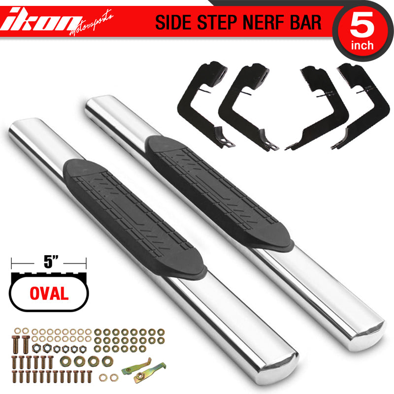 Side Step Bar Compatible With 2001-2013 Chevy Silverado GMC Sierra, Unpainted T304 Stainless Steel Side Boarding Guest Step Up T304 T-304 by IKON MOTORSPORTS, 2002 2003 2004 2005 2006 2007 2008 2009