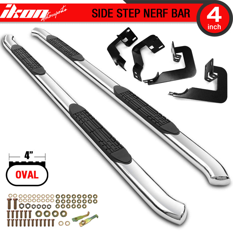 IKON MOTORSPORTS, Running Boards Compatible With 2004-2008 Ford F-150 Super Cab / Extended Cab, 2PCS Side Step Nerf Bars Side Rails Oval Style T304 Stainless Steel, 2005 2006 2007