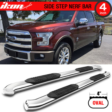 Fits 15-17 F150 Crew Cab 4 DR 4 Inch Stainless Steel Side Steps Running Boards