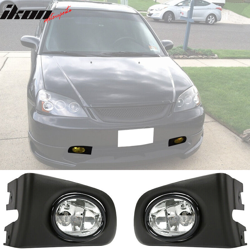 2001-2003 Honda Civic Black Housing Clear Lens Fog Lights Lamp Pair