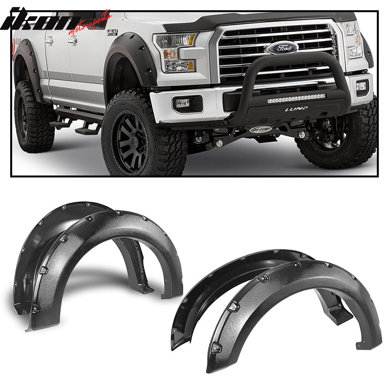 Fits 15-22 FORD F150 Pocket-Riveted Style Textured Black Fender Flares ...
