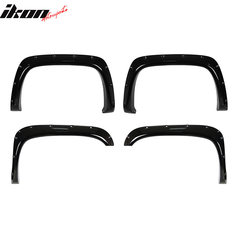 IKON MOTORSPORTS, Fender Flares Compatible With 1994-2002 Dodge RAM 1500 2500 3500, Pocket-Riveted Style Smooth Black ABS Front Rear Right Left Wheel Cover Protector Vent