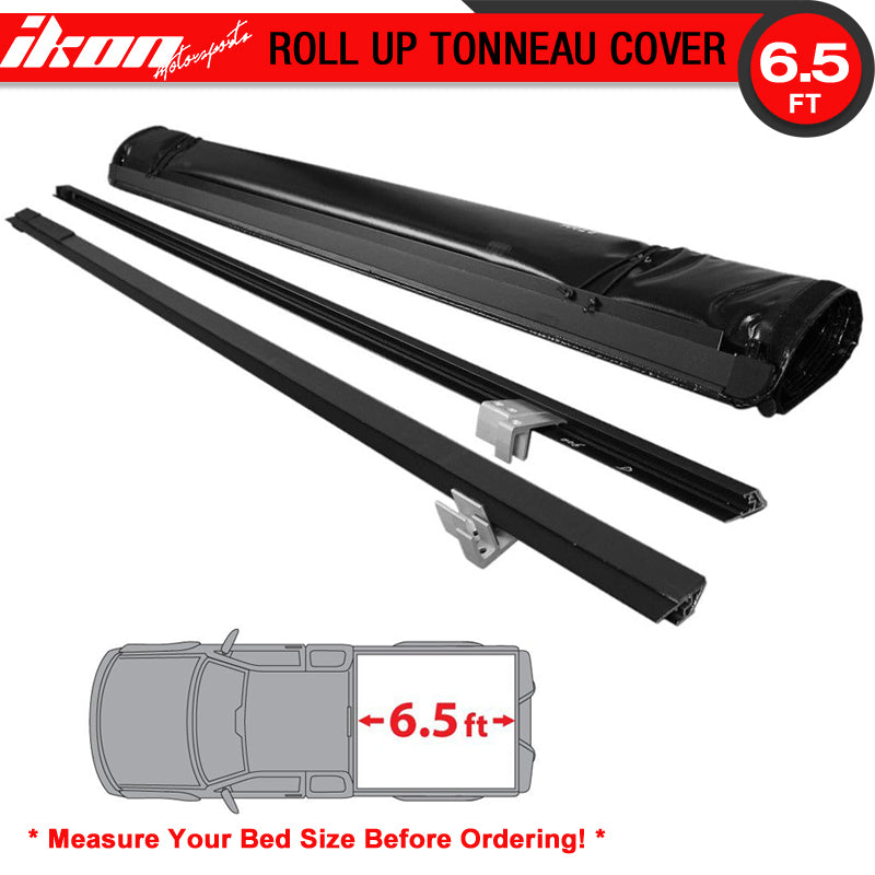 Tonneau Cover Compatible With 2005-2011 Dodge Dakota & 2006-2009 Radier, Roll up Soft Style Double Sided 24 OZ Vinyl Aluminum Black Quad Cab 78 Inch Bed By IKON MOTORSPORTS, 2006 2007 2008 2009 2010