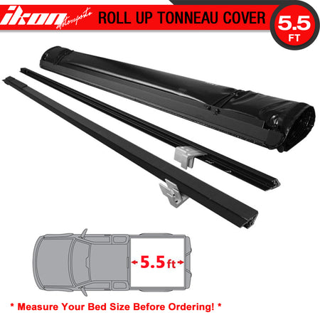 Tonneau Cover Compatible With 2004-2015 Ford F-150, Roll and Lock Soft Style Double Sided 24 OZ Vinyl Aluminum Black 5.5ft 66in Bed By IKON MOTORSPORTS, 2005 2006 2007 2008 2009 2010 2011 2012 2013