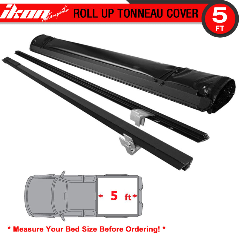 IKON MOTORSPORTS, Tonneau Cover Compatible With 2005-2015 Toyota Tacoma, Roll and Lock Soft Style Vinyl Aluminum Black Double Cab With 60in Truck Bed, 2006 2007 2008 2009 2010 2011 2012 2013 2014