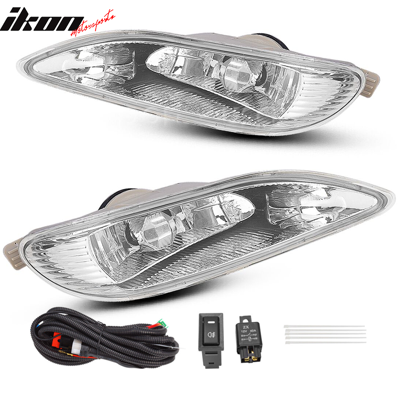IKON MOTORSPORTS, Fog Lights Compatible With 2005-2008 Corolla/2002-2004 Camry, Clear Assembly Front Bumper Fog Lamps Pair