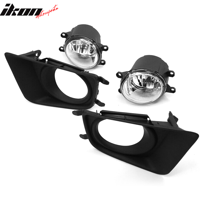 IKON MOTORSPORTS, Fog Lights Compatible With 2012-2015 Tacoma, Assembly Fog Lamps W/ Wiring Kit + Switch + Chrome Cover
