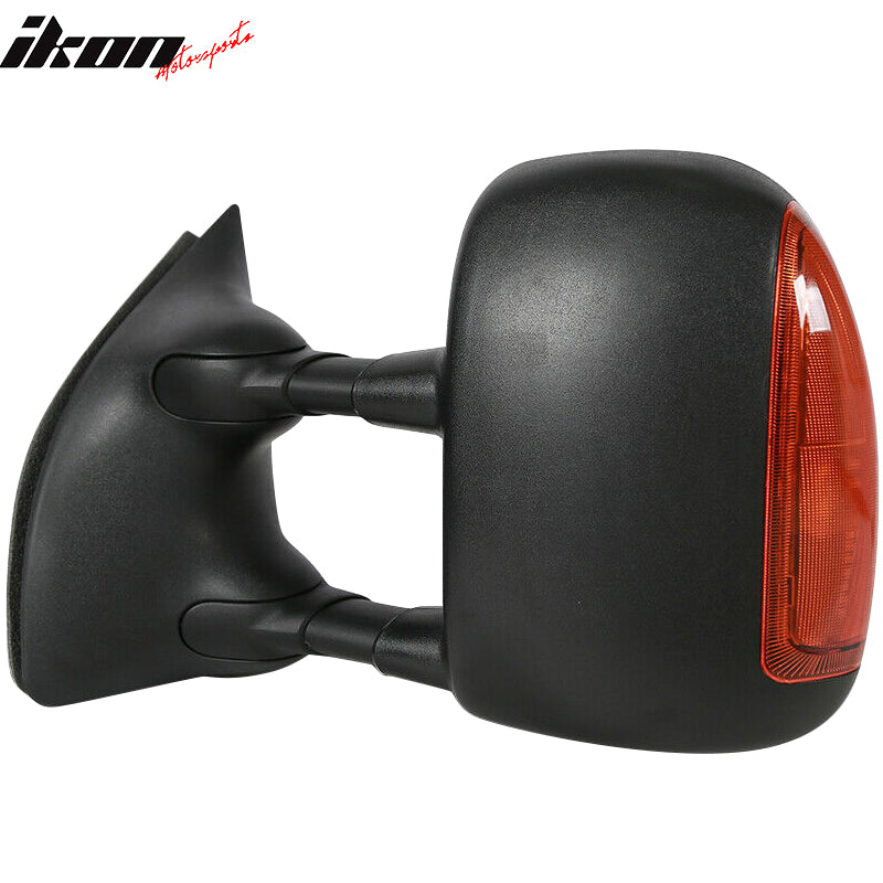 IKON MOTORSPORTS Towing Mirrors Compatible With 1999-2007 Ford F250 350 450 550 Super duty Telescoping Power Heated Signal Light ABS Plastic Textured Black
