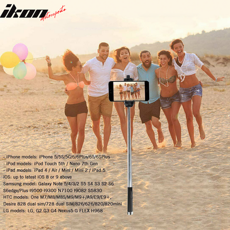 Black 24''Selfie Stick Extendable Phone Holder Fits iPhone and Android Phone