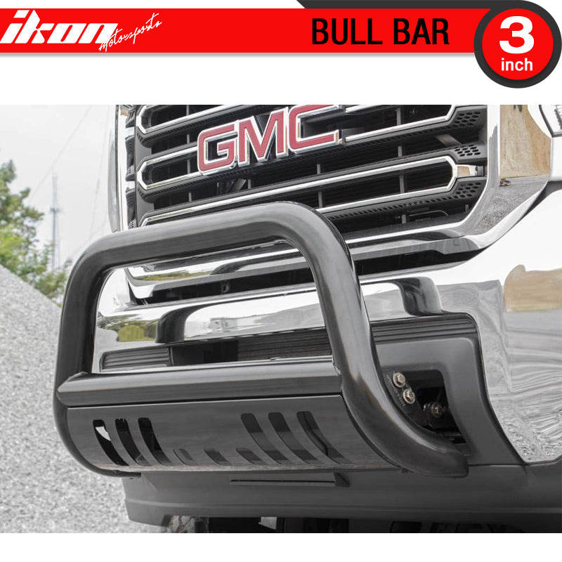 Bull Bar Compatible With 2007-2014 Chevy Silverado GMC Sierra 2500 3500HD, T304 Stainless Steel 3" Tube Black Front Bumper Grille Guard by IKON MOTORSPORTS