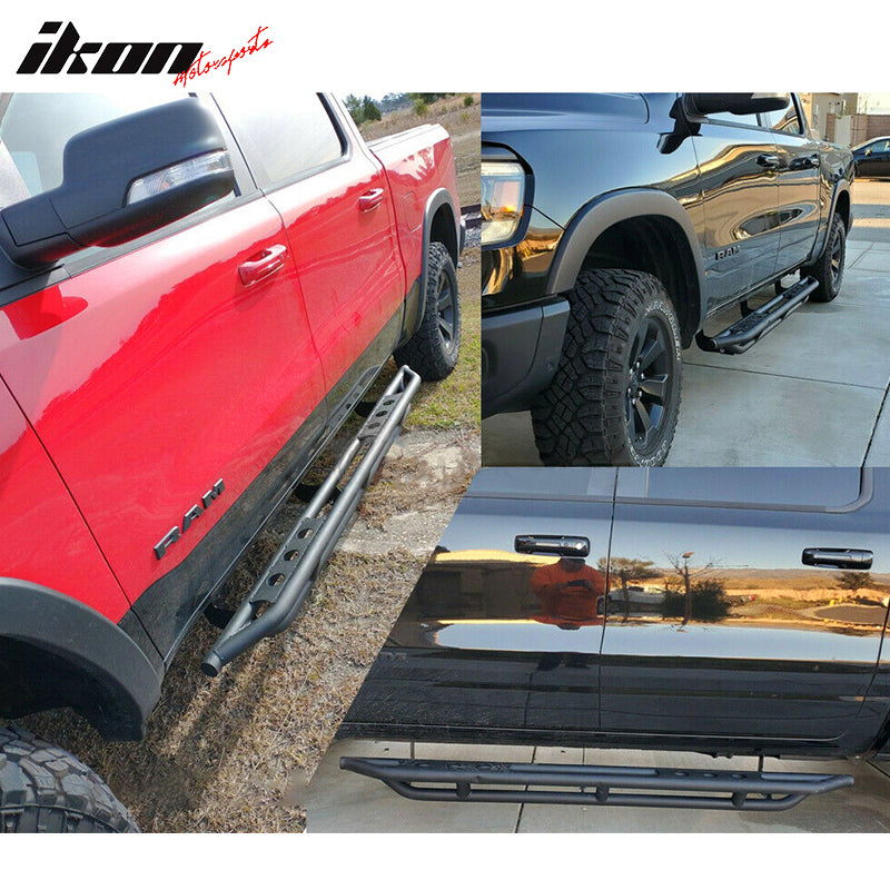 Compatible With 2009-2023 Dodge Ram 1500 2500 3500 Quad Cab 6" Nerf Bars Side Armor Black By IKON MOTORSPORTS