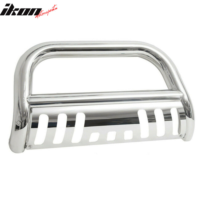 IKON MOTORSPORTS, Bull Bar Compatible With  2019-2022 Chevy Silverado 1500, Front Hood Grille Guards SS Chrome Bull Bar
