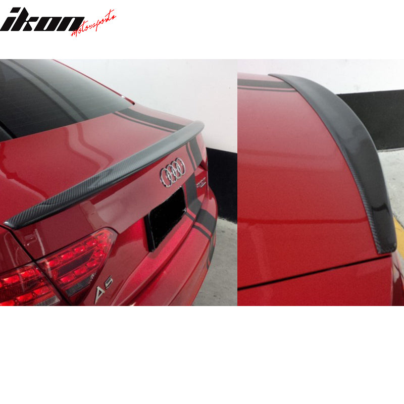 IKON MOTORSPORTS, Trunk Spoiler Compatible With 2008-2017 Audi A5 B8 Coupe, Matte Carbon Fiber + FRP S Style Rear Spoiler Wing, 2009 2010 2011 2012 2013 2014 2015 2016