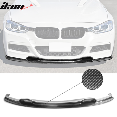 IKON MOTORSPORTS, Front Bumper Lip Compatible With 2012-2018 BMW 3 Series F30 Sedan M Sport , Matte Carbon Fiber VRS Style Front Lip Spoiler Wing Chin Splitter, 2013 2014 2015 2016 2017