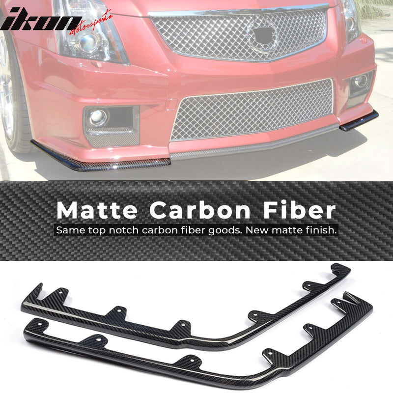 IKON MOTORSPORTS, Front Bumper Lip Splitter Compatible With 2010-2015 Cadillac CTS V Coupe & Sedan , Matte Carbon Fiber + FRP KPE Style Front Lip Spoiler Wing Chin Splitter 2PC, 2011 2012 2013 2014