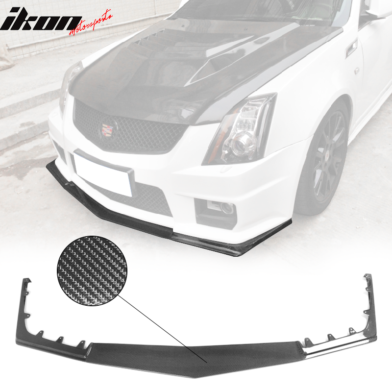 IKON MOTORSPORTS, Front Bumper Lip Compatible With 2009-2015 Cadillac CTS V Coupe & Sedan , Matte Carbon Fiber + FRP HEN Style Front Lip Spoiler Wing Chin Splitter, 2010 2011 2012 2013 2014