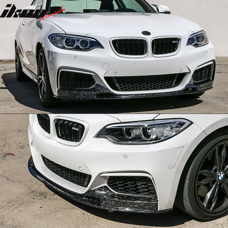 IKON MOTORSPORTS, Front Bumper Lip Compatible With 2014-2020 BMW 2 Series F11 M Sport , Matte Forged Carbon Fiber 3D Style Front Lip Spoiler Wing Chin Splitter, 2015 2016 2017 2018 2019