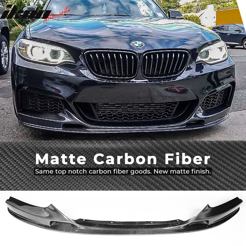 IKON MOTORSPORTS, Front Bumper Lip Compatible With 2014-2020 BMW 2 Series F11 M Sport , Matte Carbon Fiber + FRP 3D Style Front Lip Spoiler Wing Chin Splitter, 2015 2016 2017 2018 2019
