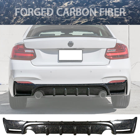 IKON MOTORSPORTS, Rear Diffuser Compatible With 2014-2020 BMW 2 Series F11 Coupe , Matte Forged Carbon Fiber AP Style Rear Bumper Lip Spoiler Wing, 2015 2016 2017 2018 2019