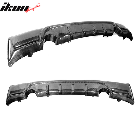 IKON MOTORSPORTS, Rear Diffuser Compatible With 2014-2020 BMW 2 Series F11 Coupe , Matte Carbon Fiber + FRP AP Style Rear Bumper Lip Spoiler Wing, 2015 2016 2017 2018 2019