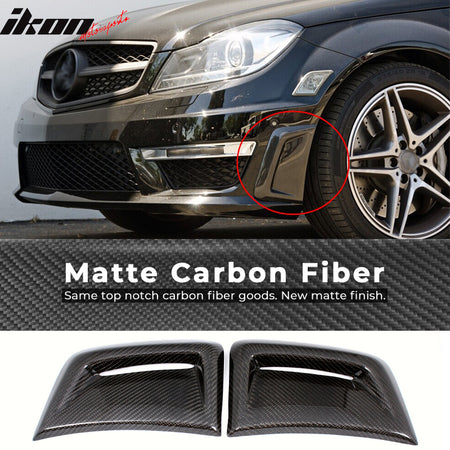 IKON MOTORSPORTS, Side Vents Compatible With 2012-2014 Mercedes-Benz C Class W204 C63 , Matte Carbon Fiber + FRP AMG Style Side Fender Fin Air Vent Pair, 2013