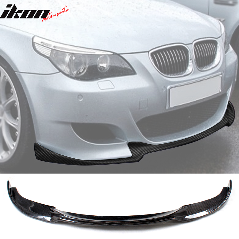 IKON MOTORSPORTS, Front Bumper Lip Compatible With 2006-2010 BMW 5 Series E60 M5 , Matte Carbon Fiber + FRP HM Style Front Lip Spoiler Wing Chin Splitter, 2007 2008 2009