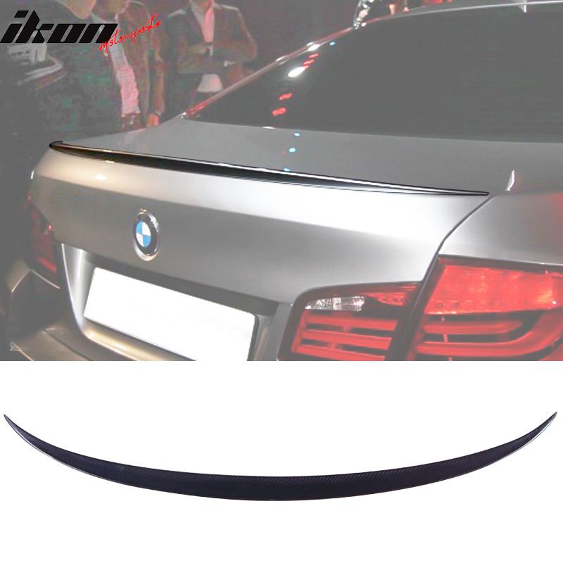 IKON MOTORSPORTS, Trunk Spoiler Compatible With 2011-2016 BMW 5 Series F10 & M5 , Matte Carbon Fiber + FRP M Performance Style Rear Spoiler Wing, 2012 2013 2014 2015