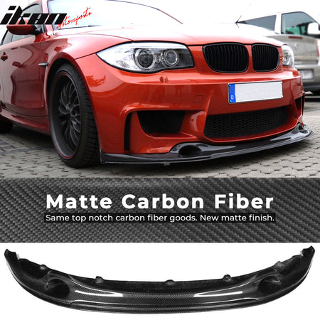 IKON MOTORSPORTS, Front Bumper Lip Compatible With 2011-2012 BMW 1M , Matte Carbon Fiber + FRP Revo Style Front Lip Spoiler Wing Chin Splitter