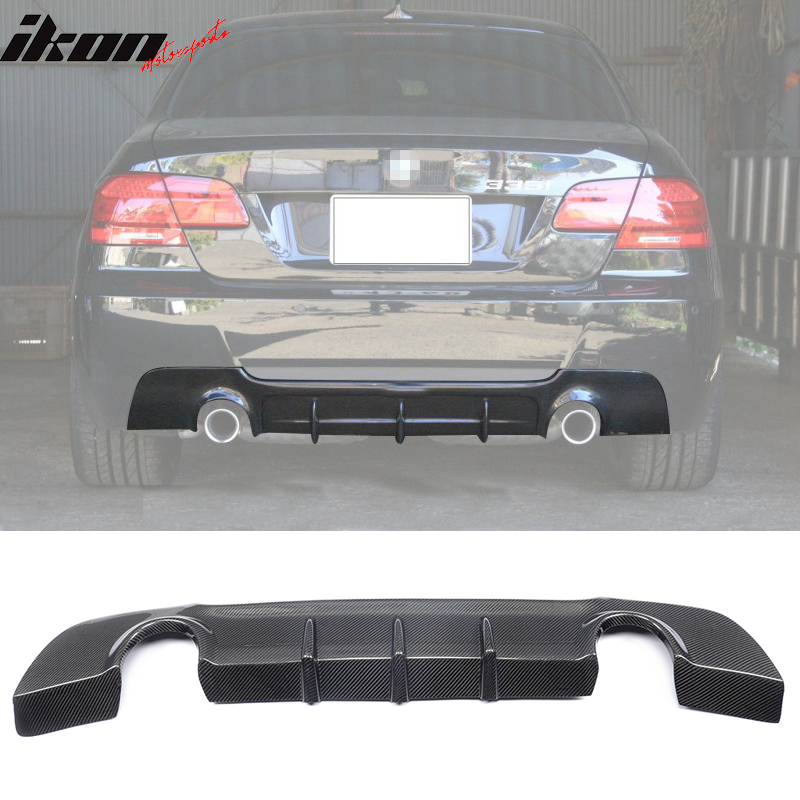 IKON MOTORSPORTS, Rear Diffuser Compatible With 2007-2013 BMW E92 E93 3 Series Coupe Convertible , Matte Carbon Fiber + FRP M Performance Style Rear Bumper Lip Spoiler Wing, 2008 2009 2010 2011 2012