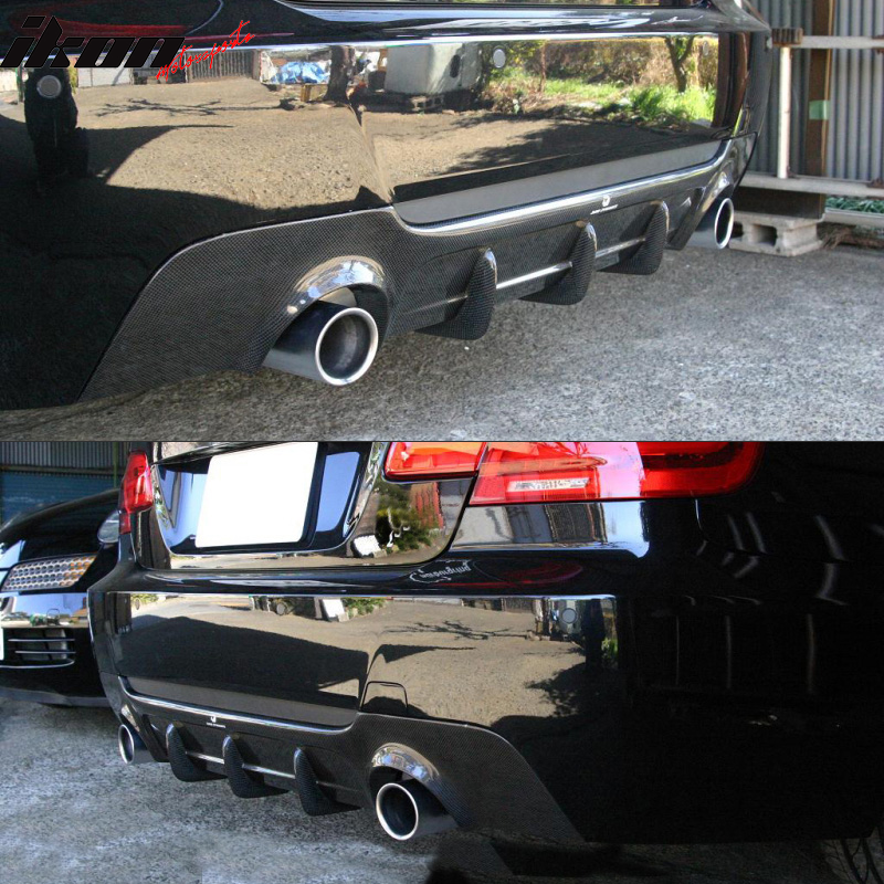 IKON MOTORSPORTS, Rear Diffuser Compatible With 2007-2013 BMW E92 E93 3 Series Coupe Convertible , Matte Carbon Fiber + FRP M Performance Style Rear Bumper Lip Spoiler Wing, 2008 2009 2010 2011 2012