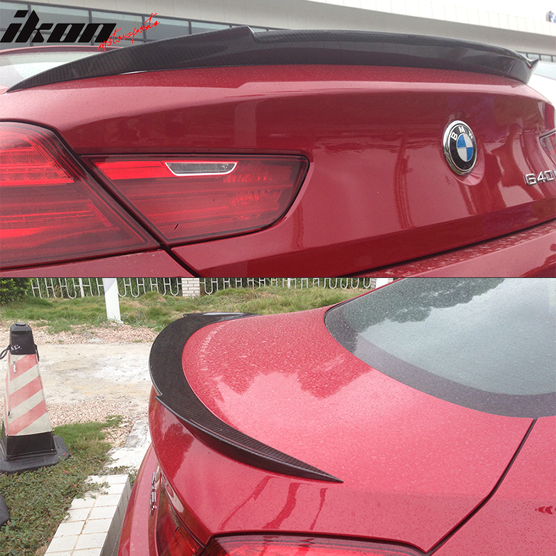 IKON MOTORSPORTS, Trunk Spoiler Compatible With 2011-2017 BMW 6 Series F06 M6 Gran Coupe , Matte Carbon Fiber V Style Rear Spoiler Wing, 2012 2013 2014 2015 2016