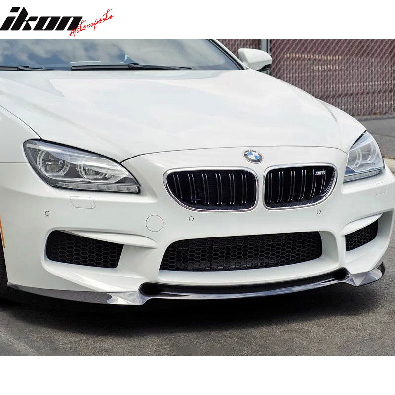 IKON MOTORSPORTS, Front Bumper Lip Compatible With 2012-2017 BMW 6 Series F06 M6 , Matte Carbon Fiber + FRP V Style Front Lip Spoiler Wing Chin Splitter, 2013 2014 2015 2016