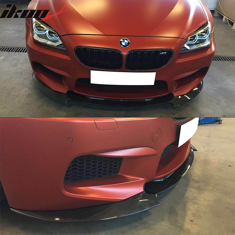 IKON MOTORSPORTS, Front Bumper Lip Compatible With 2012-2017 BMW 6 Series F06 M6 , Matte Carbon Fiber + FRP V Style Front Lip Spoiler Wing Chin Splitter, 2013 2014 2015 2016