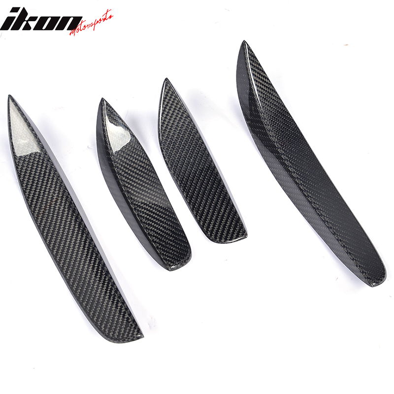 IKON MOTORSPORTS, Front Canards Compatible With 2015-2018 Mercedes-Benz C Class W205 Sedan , Matte Carbon Fiber JC Style Front Bumper Fin Canards 4PC, 2016 2017