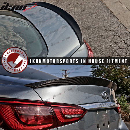 IKON MOTORSPORTS, Trunk Spoiler Compatible With 2014-2020 Infiniti Q50 , Matte Carbon Fiber ST Style Rear Spoiler Wing, 2015 2016 2017 2018 2019