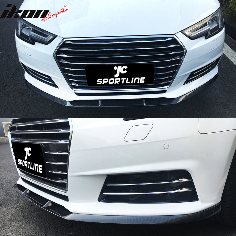 IKON MOTORSPORTS, Front Bumper Lip Compatible With 2017-2020 Audi A4 B9 , Matte Carbon Fiber JC Style Front Lip Spoiler Wing Chin Splitter, 2018 2019