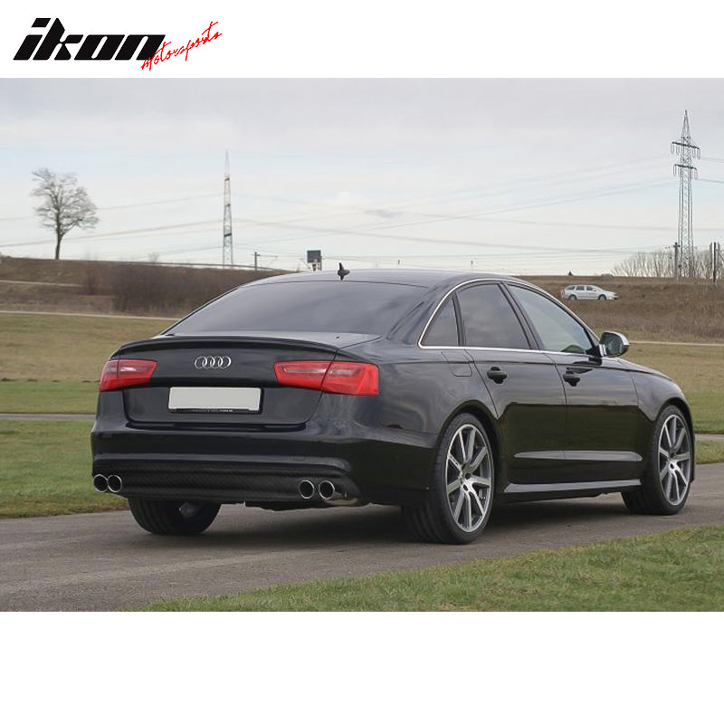 IKON MOTORSPORTS, Rear Diffuser Compatible With 2012-2015 Audi A6 C7 Sedan , Matte Carbon Fiber + FRP S6 Style Rear Bumper Lip Spoiler Wing, 2013 2014