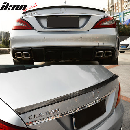 IKON MOTORSPORTS, Trunk Spoiler Compatible With 2011-2016 Mercedes-Benz CLS-Class W218 Sedan , Matte Carbon Fiber JC Style Rear Spoiler Wing, 2012 2013 2014 2015