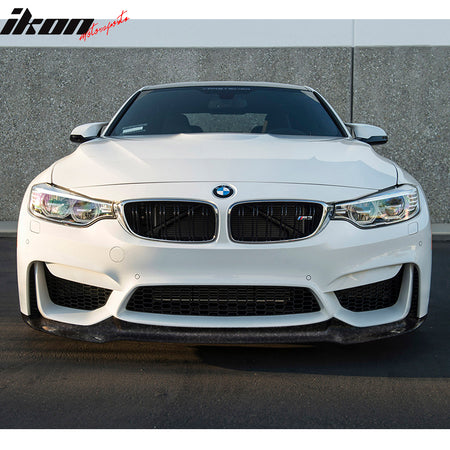 IKON MOTORSPORTS, Front Bumper Lip Compatible With 2015-2020 BMW M3 F80 M4 F82 F83 , Matte Forged Carbon Fiber V Style Front Lip Spoiler Wing Chin Splitter, 2016 2017 2018 2019