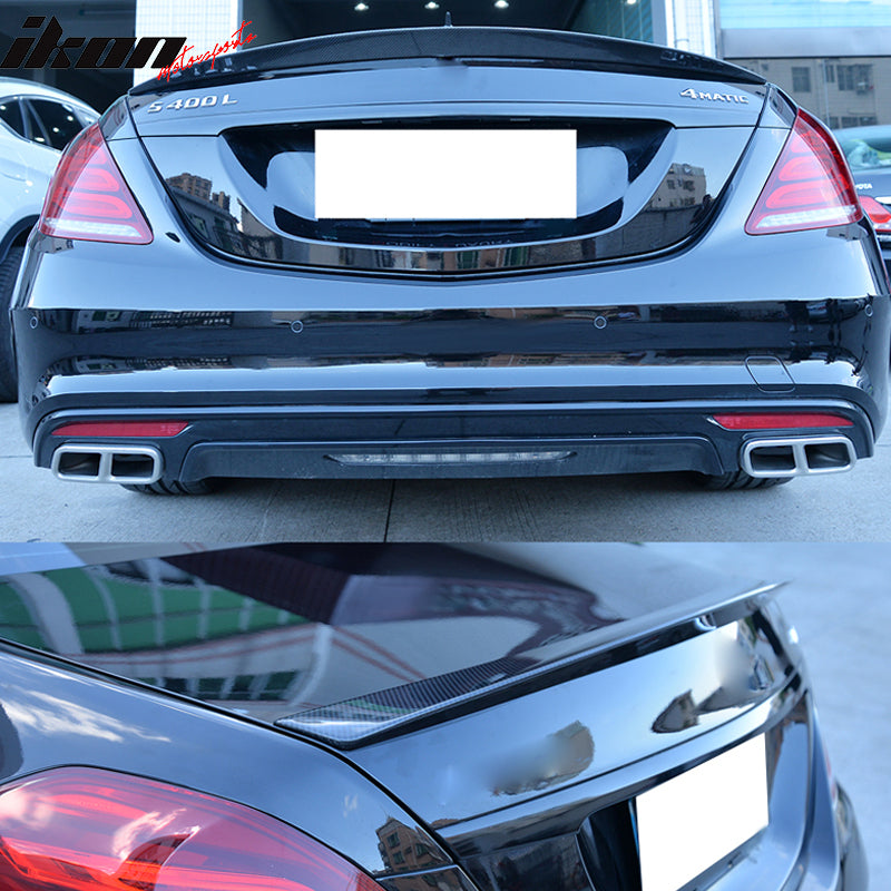 IKON MOTORSPORTS, Trunk Spoiler Compatible With 2014-2018 Mercedes-Benz W222 Sedan , Matte Carbon Fiber B Style Rear Spoiler Wing, 2015 2016 2017