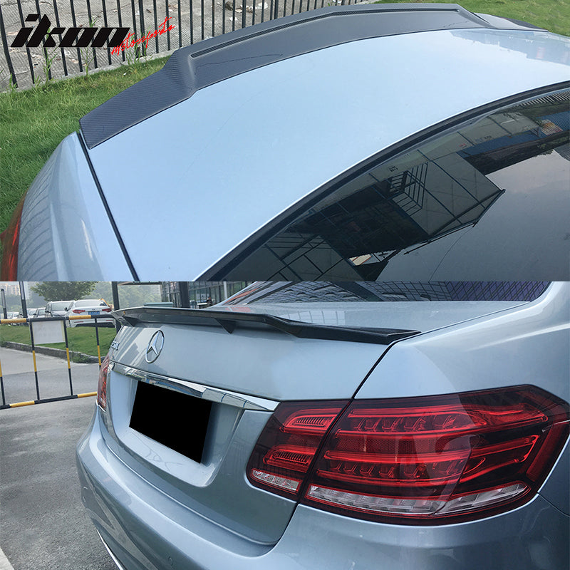 IKON MOTORSPORTS, Trunk Spoiler Compatible With 2010-2016 Mercedes-Benz E-Class W212 Sedan E200 E350 E400 E500 E63 AMG , Matte Carbon Fiber RT Style Rear Spoiler Wing, 2011 2012 2013 2014 2015