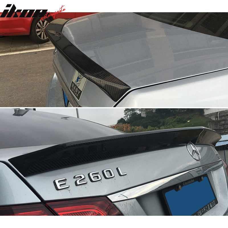 IKON MOTORSPORTS, Trunk Spoiler Compatible With 2010-2016 Mercedes-Benz E-Class W212 Sedan E200 E250 E300 E350 E400 E500 E550 , Matte Carbon Fiber + FRP V Style Rear Spoiler Wing, 2011 2012 2013 2014