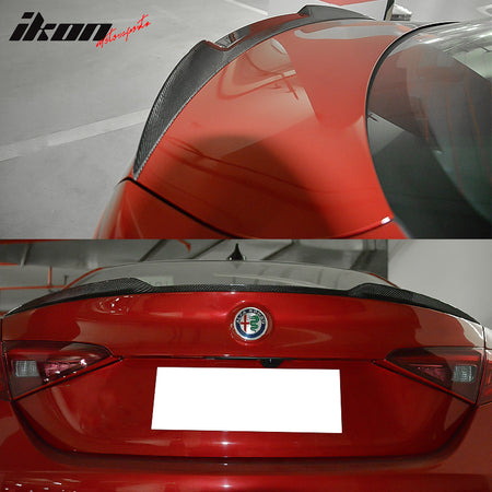 IKON MOTORSPORTS, Trunk Spoiler Compatible With 2015-2018 Alfa Romeo Giulia Sedan, Factory Style Matte Carbon Fiber Rear Spoiler Wing, 2016 2017