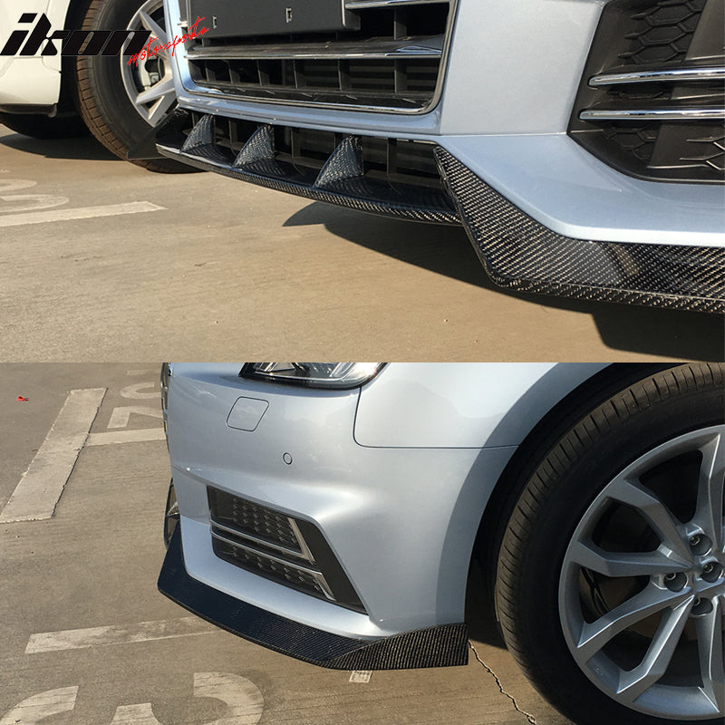 IKON MOTORSPORTS, Front Bumper Lip Compatible With 2017-2018 Audi A4 S4 B9, JC Style Matte Carbon Fiber Front Lip Chin Valance Spoiler Splitter