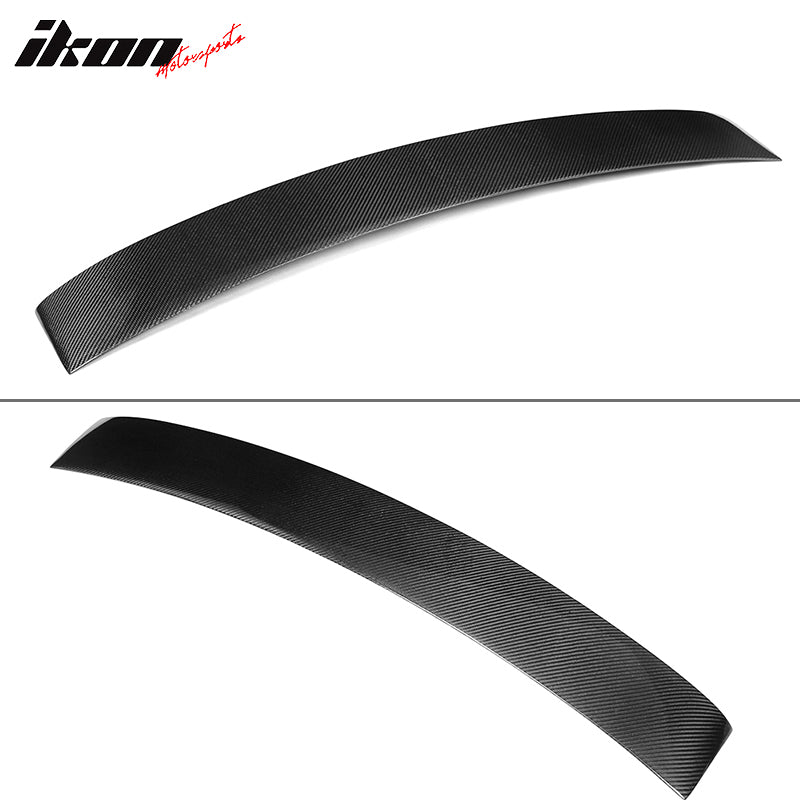 IKON MOTORSPORTS, Roof Spoiler Compatible With 2010-2016 Mercedes-Benz W212 E Class Sedan 4-Door, AMG Style Matte Carbon Fiber Rear Spoiler Wing, 2011 2012 2013 2014 2015