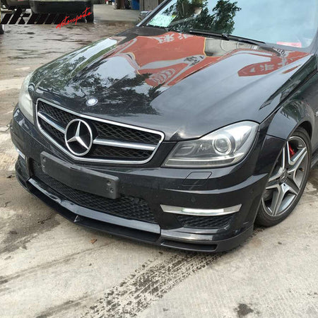 IKON MOTORSPORTS, Front Bumper Lip Compatible With 2012-2014 Mercedes-Benz C Class W204 C63 AMG, V Style Matte Carbon Fiber Front Lip Chin Valance Spoiler Splitter, 2013