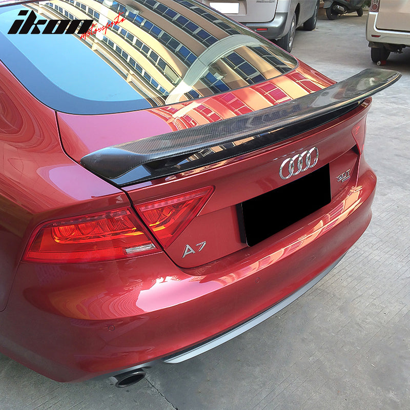 IKON MOTORSPORTS Trunk Spoiler Compatible With 2016-2018 Audi A7 4G8 Sedan, TTS Style Rear Spoiler Wing Real Carbon Fiber